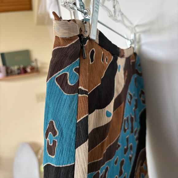 Y2K Silk Asymmetrical Fairy Blue Brown Whimsygoth Skirt Ibiza Midi Size 6 - Picture 5 of 9